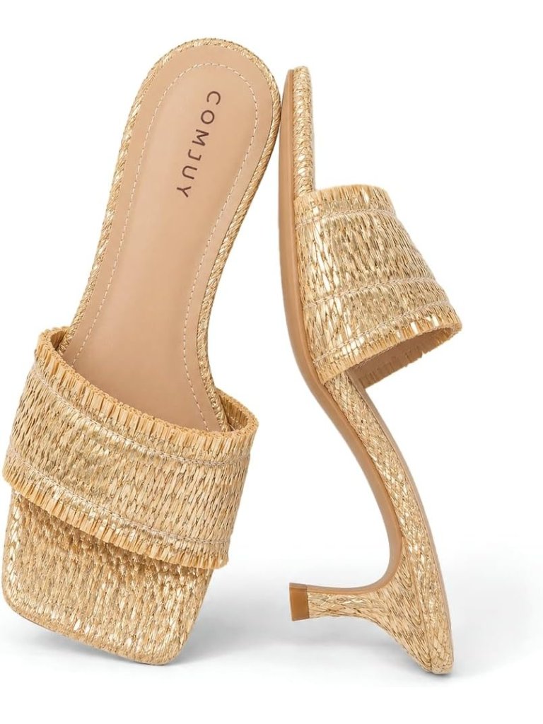 Women's Gold 1 Raffia Sandals Comfortable 2 Inch Kitten Heels Lightweight